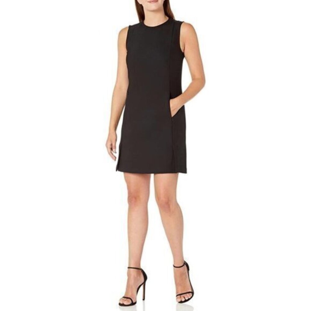 Theory Women's Sleeveless Vent Front Shift Mini Dress in Black Size 10